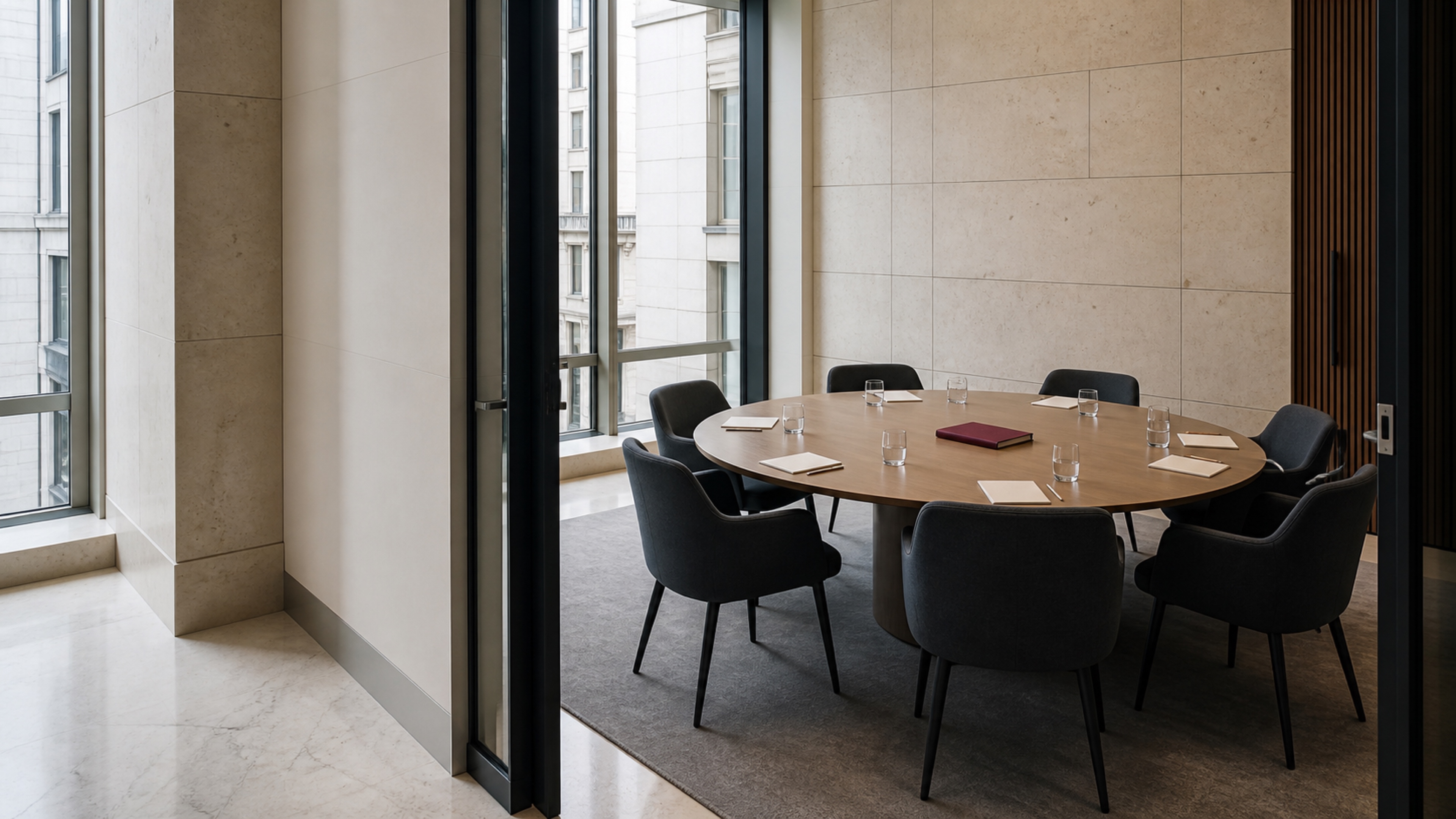 An empty practitioner roundtable prepared for focused research conversations